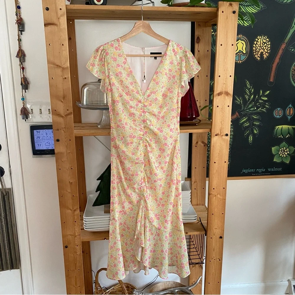 REVOLVE Majorelle Elaine Midi Dress Floral Pink Lemonade Multi XS - Picture 2 of 16